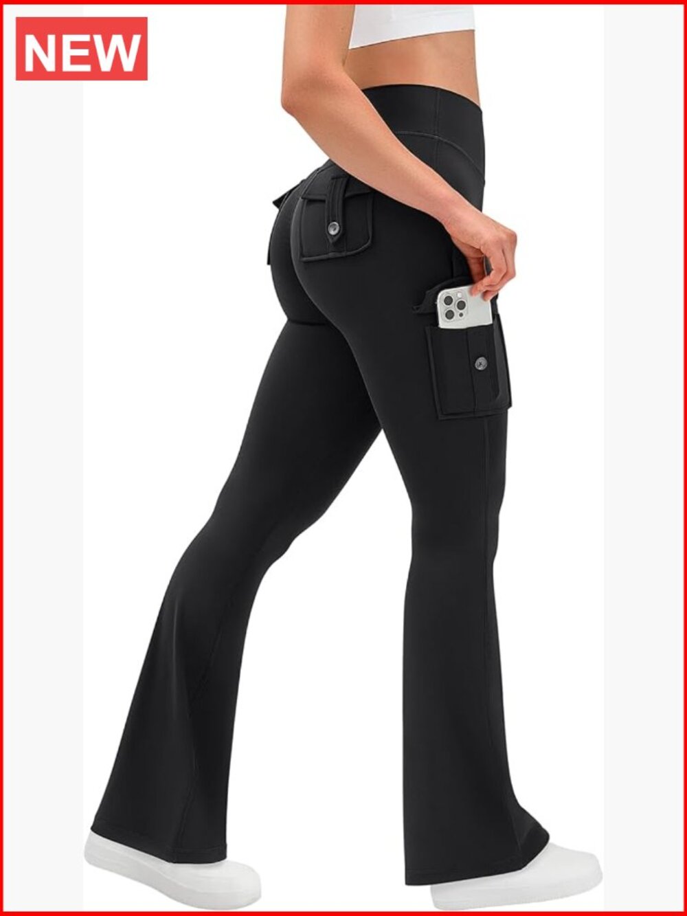 Flare Yoga Pants with Cargo Pockets Scrunch Butt Lifting High Waist Tummy